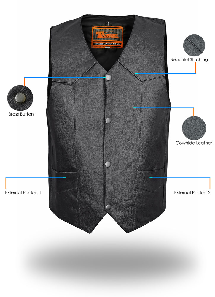 TN1063 - Men's Traditional Front Snap Vest